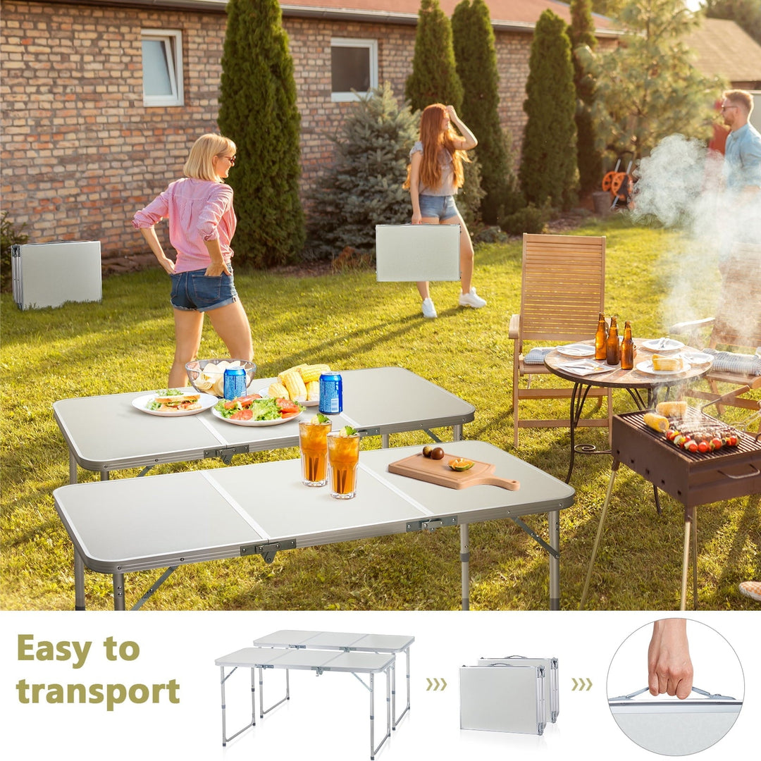 4ft Camping Folding Table, Portable Picnic Table with Adjustable Height, 3 Fold Lightweight Outdoor Aluminum Table for Indoor Travel Beach and Party