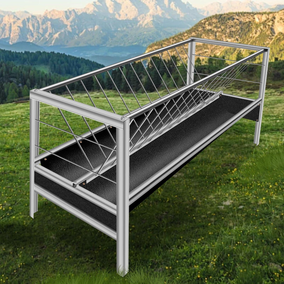 2 in 1 Goat Hay Feeder - 77 Gallon Stainless Steel with Rubber Grooves Livestock Feeder for Goats, Sheep & Horses - Durable Farm Animal Feeding Solution with Large Capacity & Rust-Resistant Design