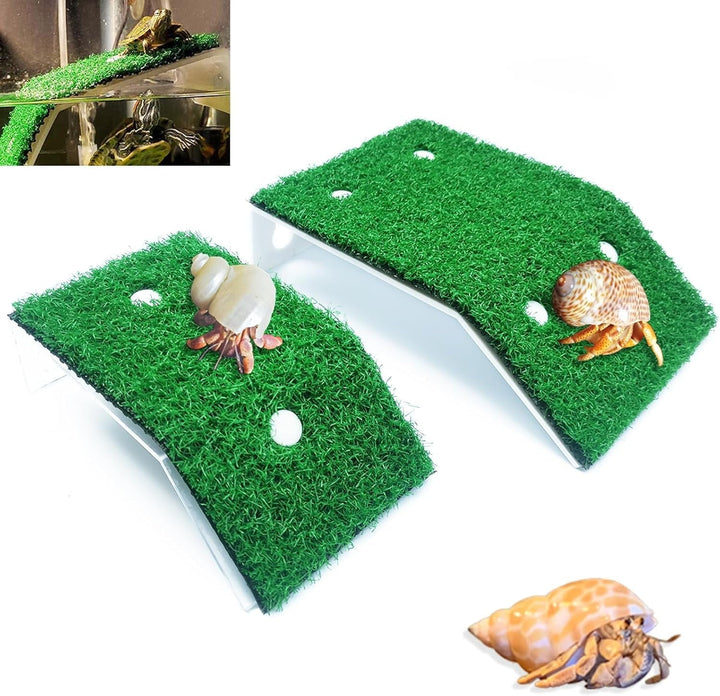 2 Pcs Hermit Crab Climbing Toys Simulation Grass Turtle Ramp Climb Ladder for Aquarium Terrarium Habitat Supplies Hermit Crab Cage Accessory Reptile Basking Platform for Amphibian Frogs Birds