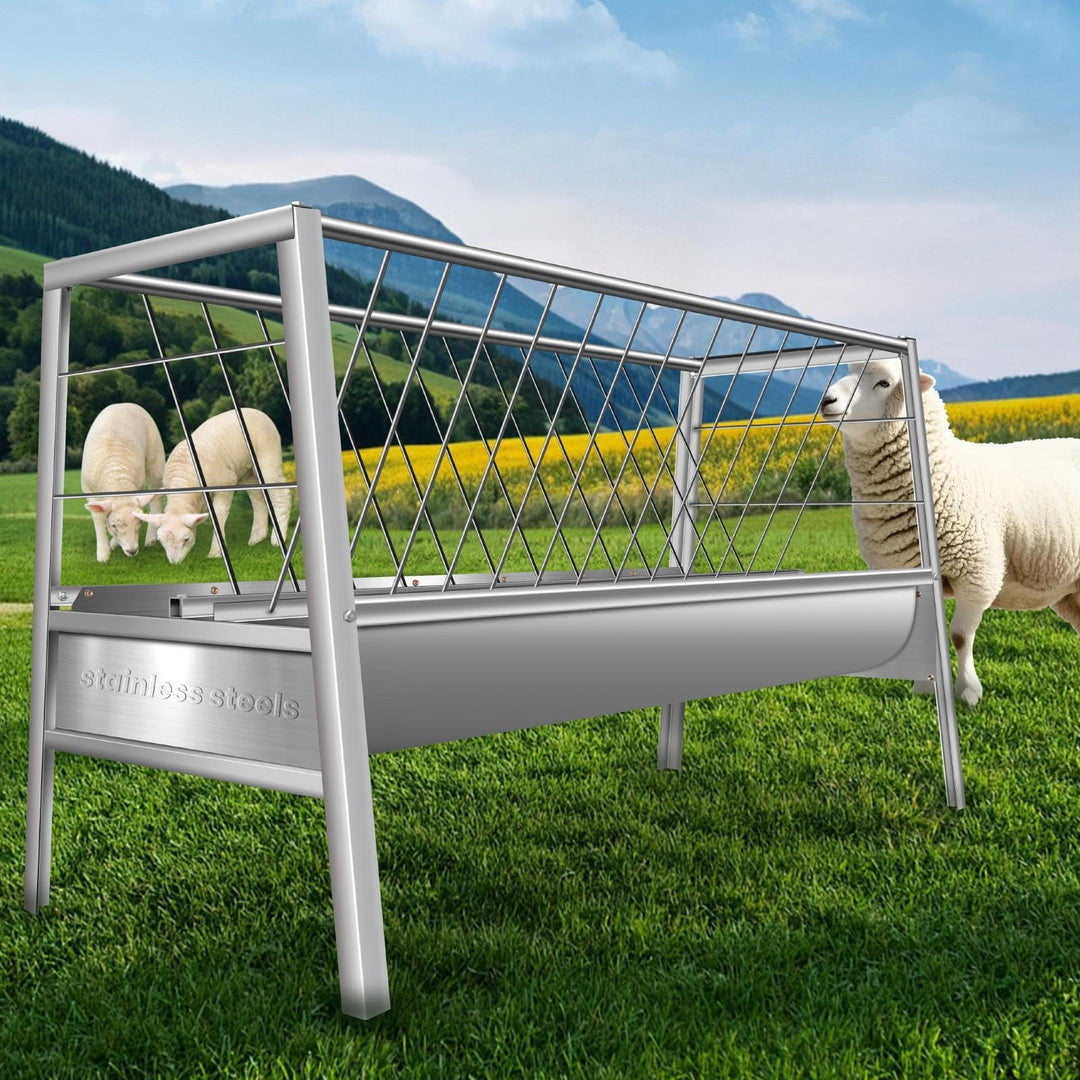 2-in-1 Livestock Feeder for Goats ,77 Gallon Goat Hay Feeder , Stainless Steel Goat Feeder for Sheep, Horses - Rust-Resistant & Large Capacity