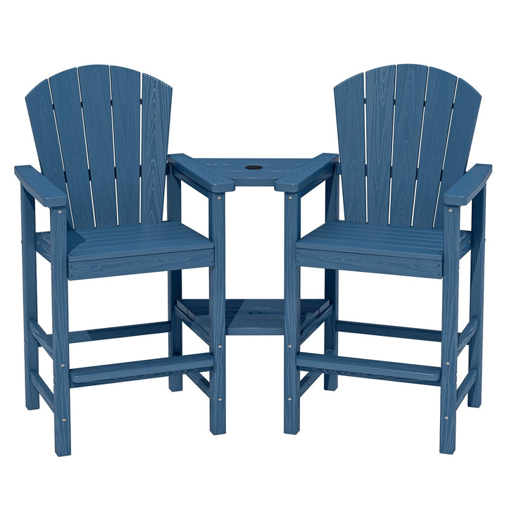 JUSTLET Tall Adirondack Chair Set of 2 with Double Connecting Tray, HDPE Outdoor Weather Resistant Patio Bar Stools, Navy Blue