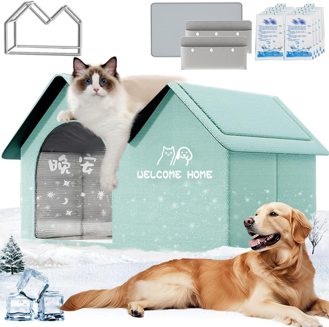 2025 New Air Conditioned Dog House, Dog House with Ac, Cooling Dog Houses, Pet Cooling House, Foldable, with Air Conditioning 10 Ice Packs, for Small, Medium, and Large Dogs and Cats (Bule, M)