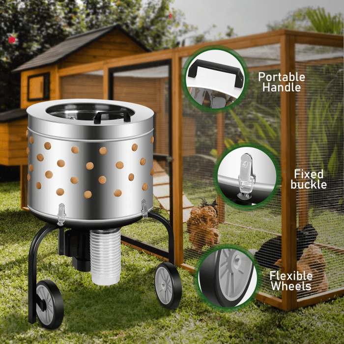 Chicken Plucker Machine, 450W Motor, 20-inch Stainless Steel, 2-4 Chickens/10-30s, Poultry Plucker, Farm, Food Processing, Commercial