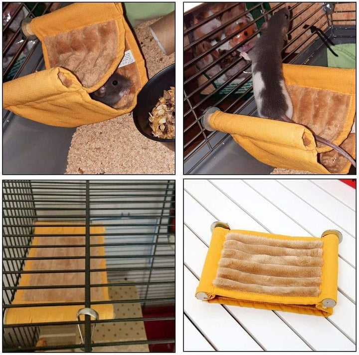 1Piece Warm Hamster Hammock House Mouse Rat Hanging Swing Bed Guinea Pig Cage Bedding Small Pet Animal Double Layer Cage Tent Hut Nest for Winter Mouse Rat Hamster Play Sleep, 9.0×7.4inch