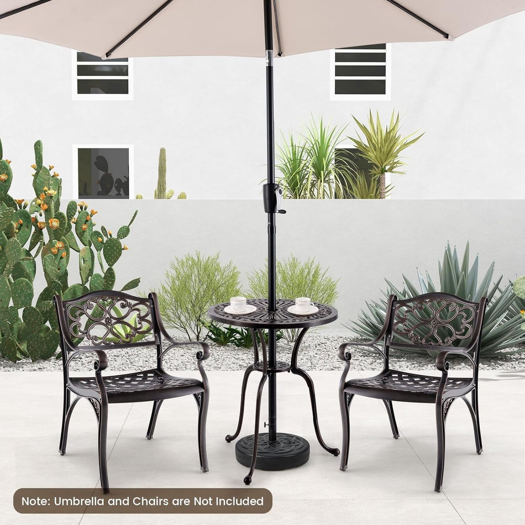 ZDOOR 24” Patio Bistro Table, Cast Aluminum Outdoor Side Table with 2" Umbrella Hole, All-Weather Resistant Round Patio Dining Table for 2 for Front Porch, Pool, Backyard, Garden, Balcony