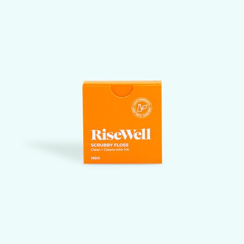 RiseWell Scrubby Floss - Natural PFAS Free Dental Floss with Hydroxyapatite - Dentist-Formulated for Plaque Removal & Enamel Strengthening - Vegan, Non-Toxic, Mint Waxed, 30 Yards