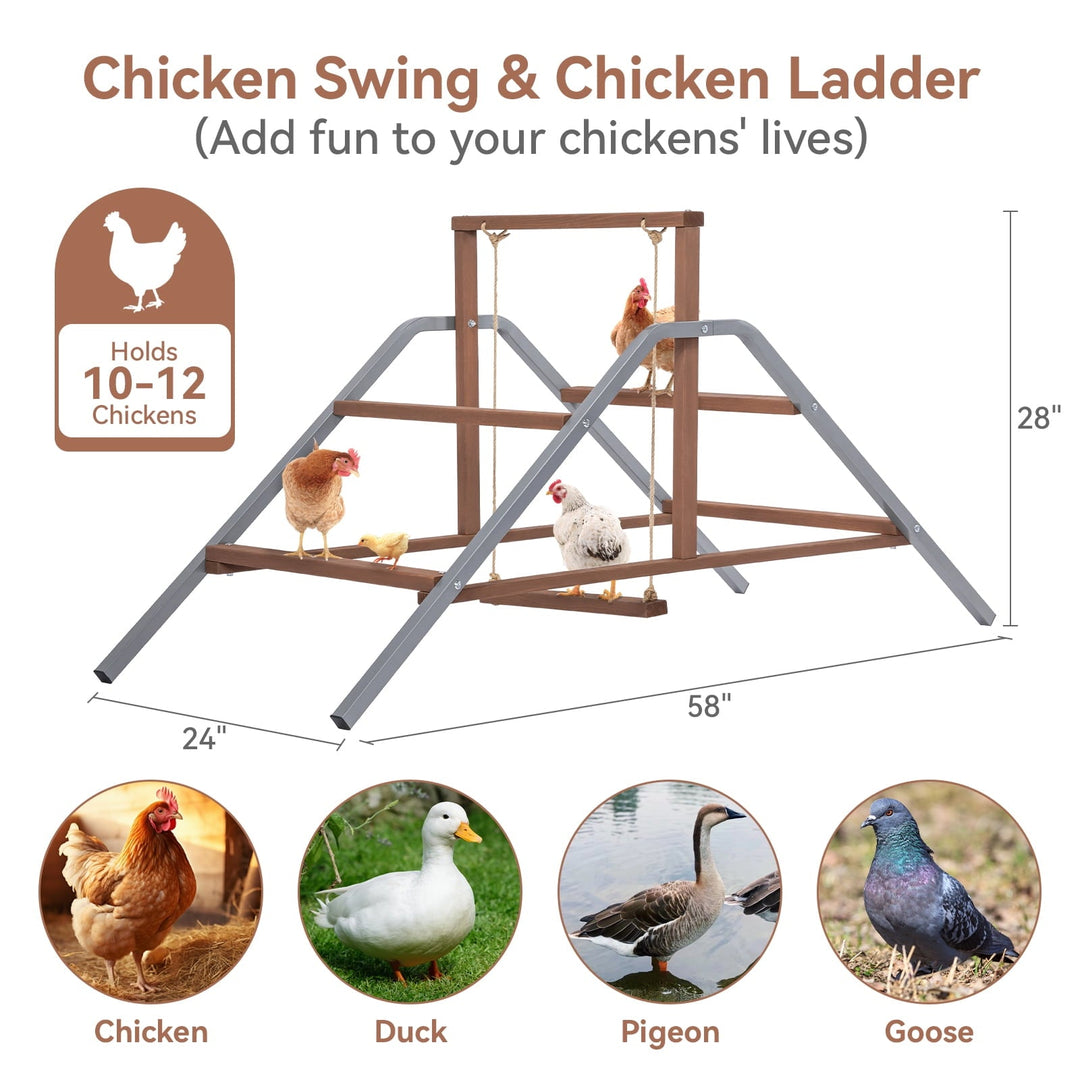 PETSFIT Chicken Perch Ladder-Solid Wood and Rustproof Iron Design, Chicken Ladder with Swing for Healthy Poultry-Ideal for Backyard Coops, Farms, Easy to Assemble and Clean