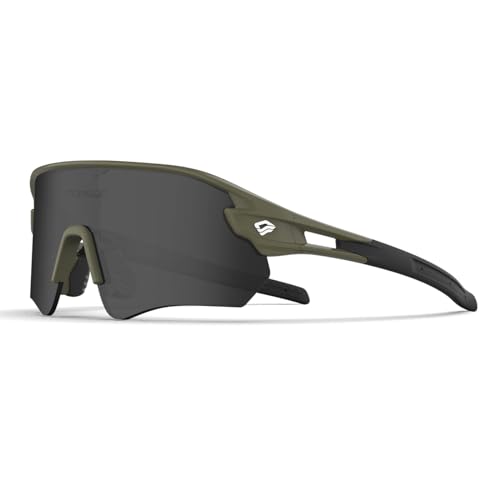 TOREGE Z87 Sunglasses for Men Women Cycling Fishing Running Driving Baseball Anti-fog Sports Sunglasses UV Protection 02EV (Army Green&Black&Gray Lens)