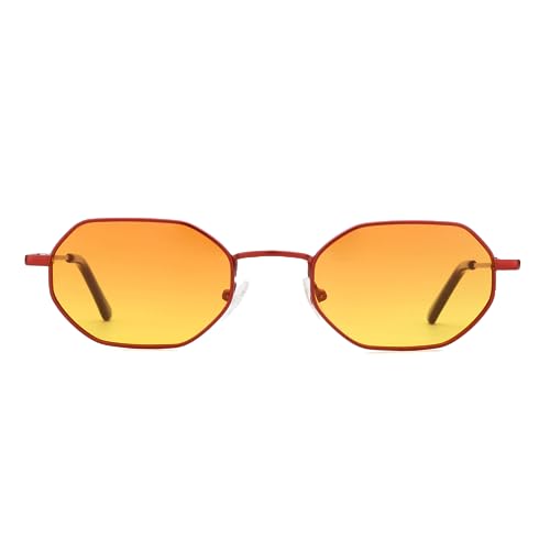 ZENOTTIC Small Octagonal Polarized Sunglasses for Women Men Hippie Metal Frame Retro Rectangle Sun Glasses