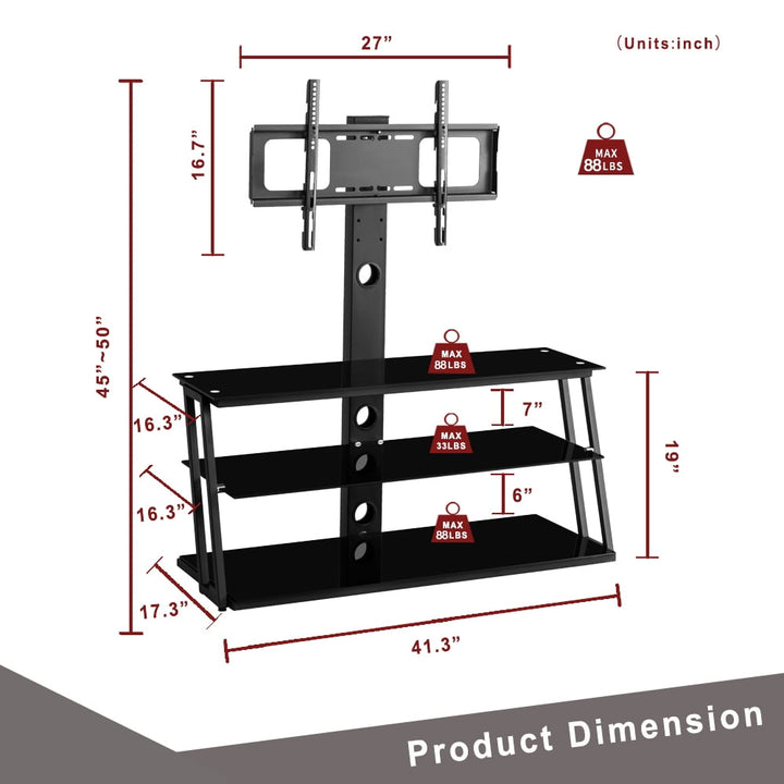 5-Tier Tempered Glass Side Table Stainless Steel Frame End Table for Living Room, Bedroom, Black