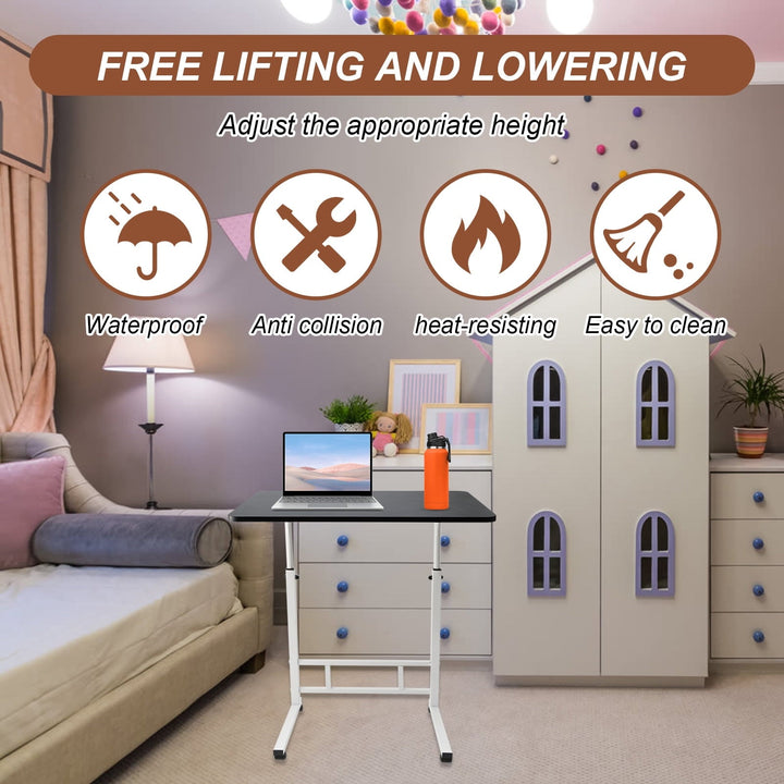 C-Shaped End Table with Wheels,Adjustable Height,Compact Rolling Side Table for Small Spaces,  Multi-Functional Sofa/Laptop/Bedside Table, Mobile Convenience Table, Modern Aesthetic, Sturdy Construc