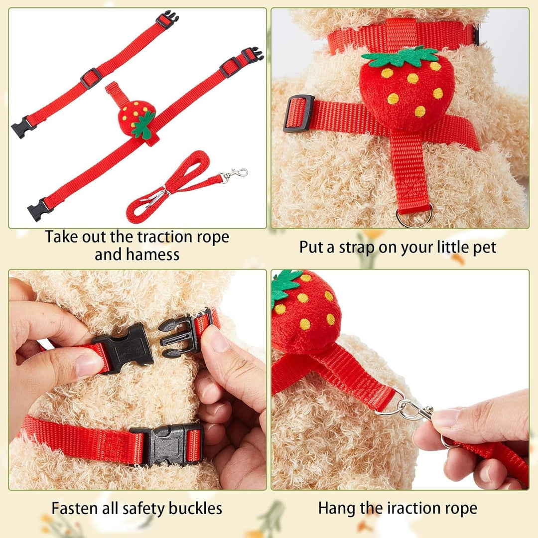 Cole Duck Harness Leash Set Duck Harness and Leash for Real Ducks Adjustable Walking Rope Pet Cute Strawberry Pattern Outdoor Traction Rope for Chicken Rabbit Small Animals