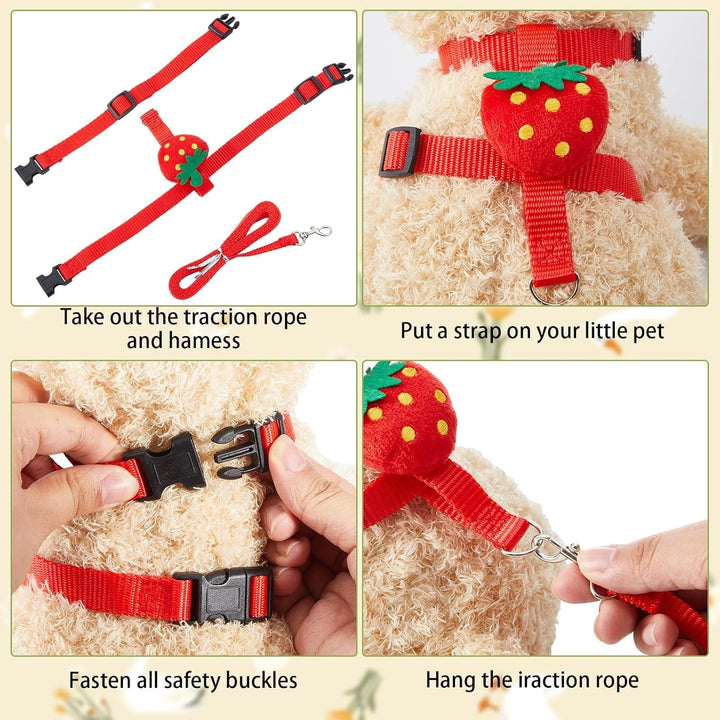 Cole Duck Harness Leash Set Duck Harness and Leash for Real Ducks Adjustable Walking Rope Pet Cute Strawberry Pattern Outdoor Traction Rope for Chicken Rabbit Small Animals