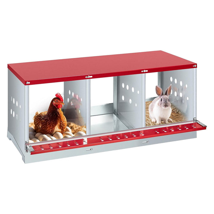 M optimized Chicken Nesting Boxes for Laying Eggs, Metal Chicken Nesting Box with Vented Holes and Swing Perch for Chicken Coop, Egg Laying Boxes for Chickens, Hens, Ducks, 3 Compartments