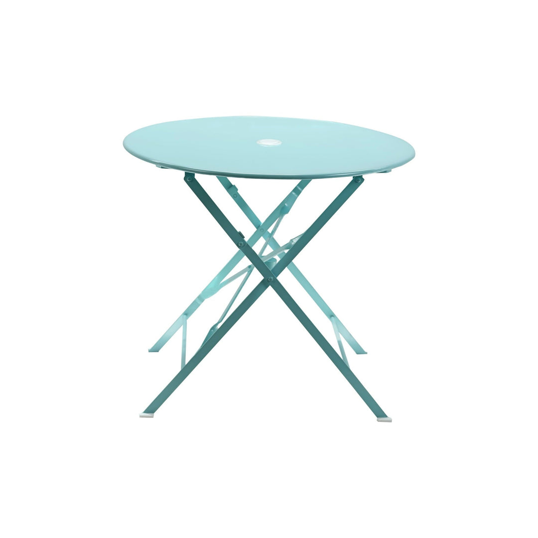 Contemporary Home Living Round Foldable Outdoor Patio Table with Umbrella Hole - 30" - Teal Blue