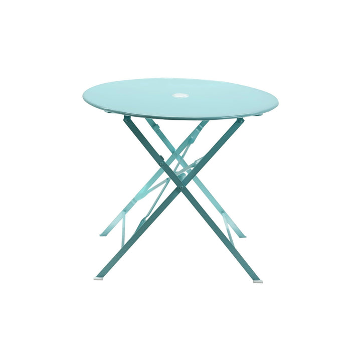 Contemporary Home Living Round Foldable Outdoor Patio Table with Umbrella Hole - 30" - Teal Blue