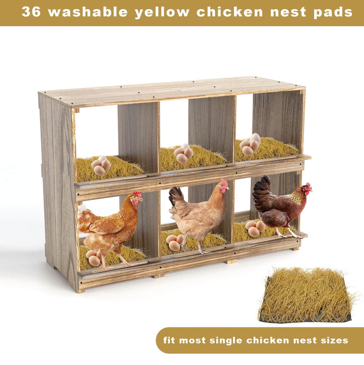 HOTSOUL 36 Pack Chicken Nesting Pads, 12x12 inch Yellow Artificial Grass Nesting Box Liners, Washable & Reusable Hen Nest Mats, Soft and Durable Coop Bedding