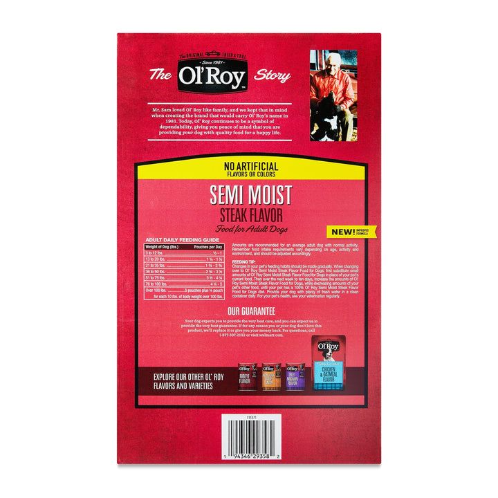 Ol' Roy Semi Moist Steak Flavor Dog Food, 4.5 lb, 12 Pouches