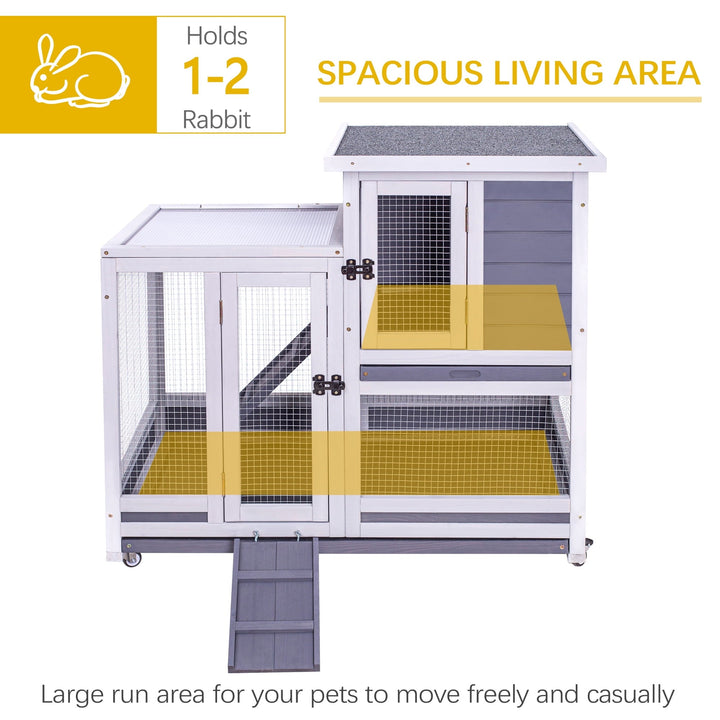 GEGURI Rabbit Hutch, Two-Story Indoor Bunny Cage, Outdoor Guinea Pig Cages for Small Animals with Wheels, Removable Tray