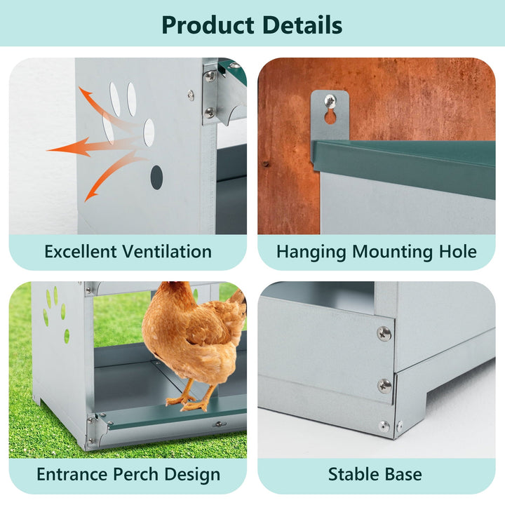 JXXRZ 4-Compartment Metal Chicken Nesting Box - Galvanized Steel Wall-Mounted Rust-Resistant Egg-Laying Hen Coop