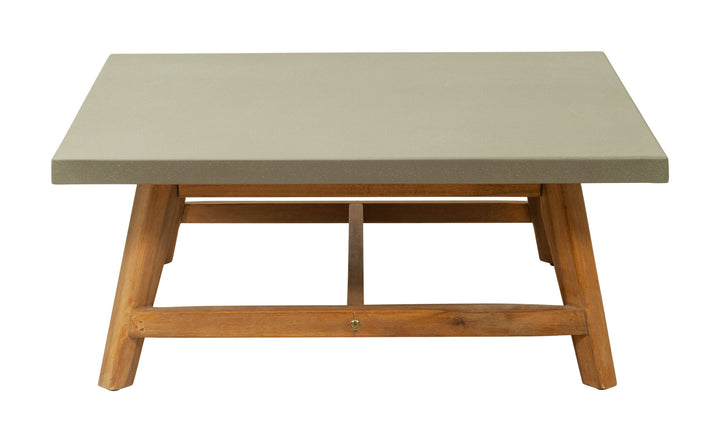 Kert Coffee Table Gray Coffee Table, Modern Style, Faux Concrete Duralcrete square shape tabletop, Acacia Wood, Outdoor Living