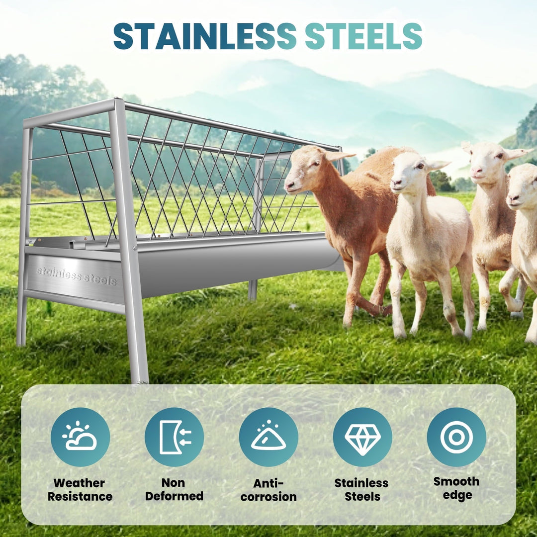 Stainless Steel Livestock Feeder - 77 Gallon 2-in-1 Goat Hay Feeder for Sheep, Horses & Alpacas - Rustproof Large Capacity Farm Animal Feeder