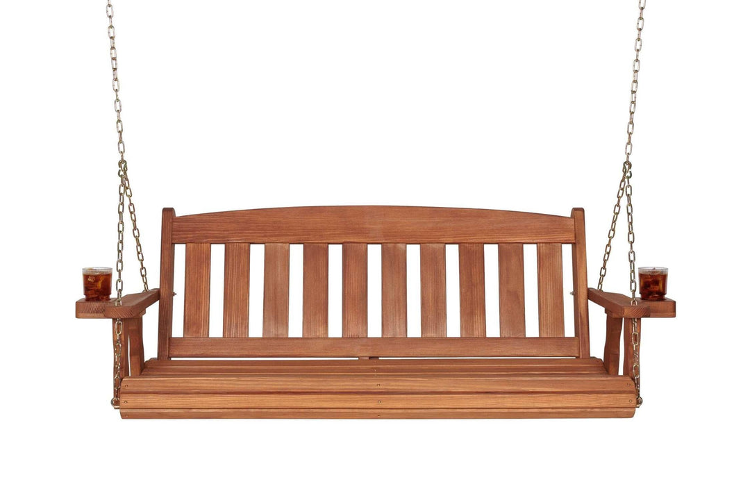Amish Heavy Duty 800 Lb Mission Treated Porch Swing with Hanging Chains (5 Foot, Cedar Stain)