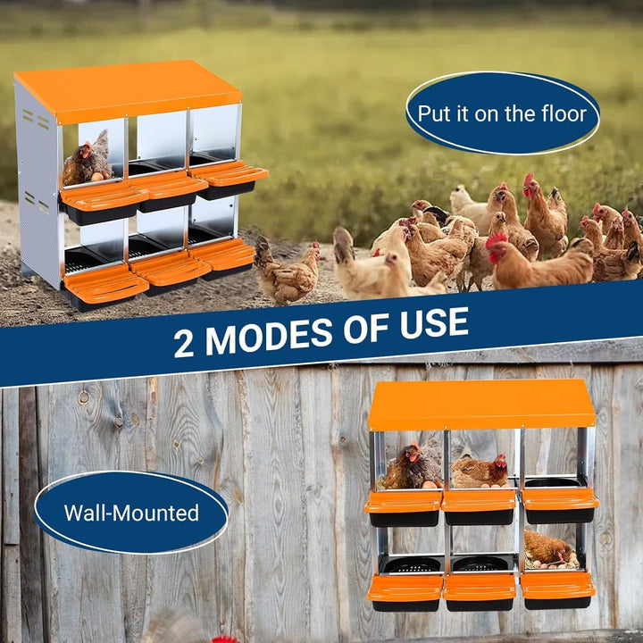 Chicken Nesting Box, 6 Compartments Nesting Boxes for Chickens, Chicken Laying Boxes, Roll Away Nesting Box for Chickens Laying Egg with Lid Cover to Protect Eggs