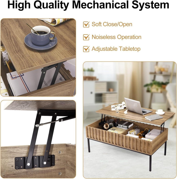 Modern Lift Top Coffee Table, Rustic Wooden Coffee Table with Hidden Storage Compartment Table for Living Room, Center Table for Living Room or Office，