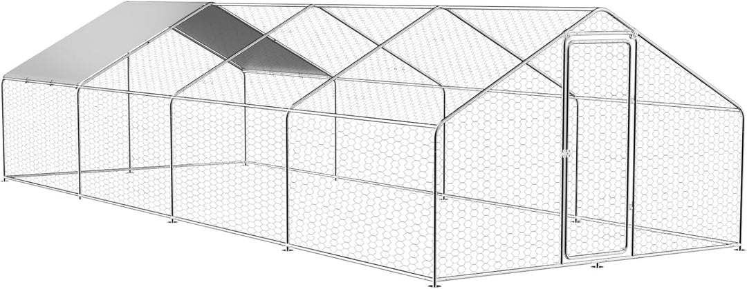 Large Metal Chicken Coop with Walk-in Run, Galvanized Wire Enclosure, and Waterproof UV Protection (10' L x 26' W x 6.56' H)