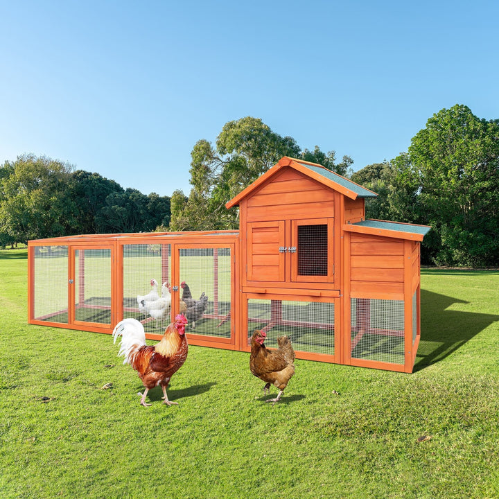122＂Large Chicken Coop,  Wooden Hen House with Run, Nesting Box, Sliding Door, Removable Tray, Weatherproof Poultry Cage for Backyard