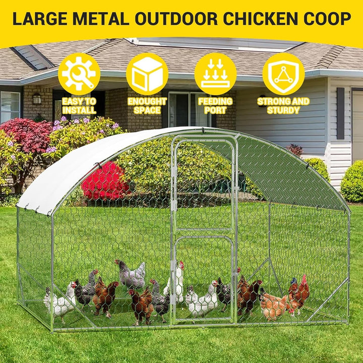 Garvee Large Metal Chicken Coop, 9.8x6.5x6.5 FT FT Metal Chicken Run with Reinforced Triangle Support & Double Doors, Outdoor Walk-in Poultry Cage for Yard
