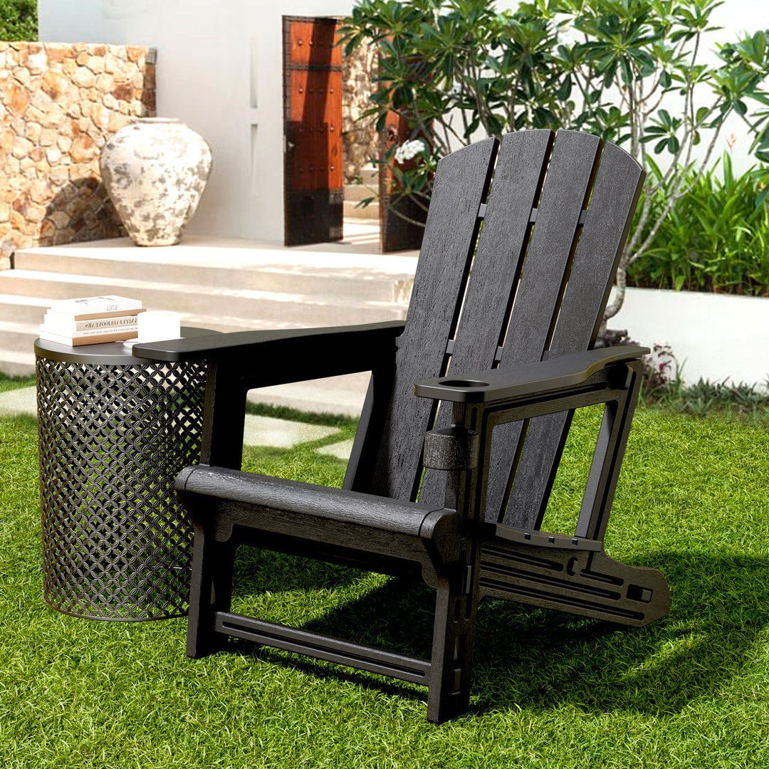 Chiccushion Adirondack Chair with Cup Holder, HDPE All-Weather Patio Chairs for Poolside, Backyard, Deck, Fire Pit, Black
