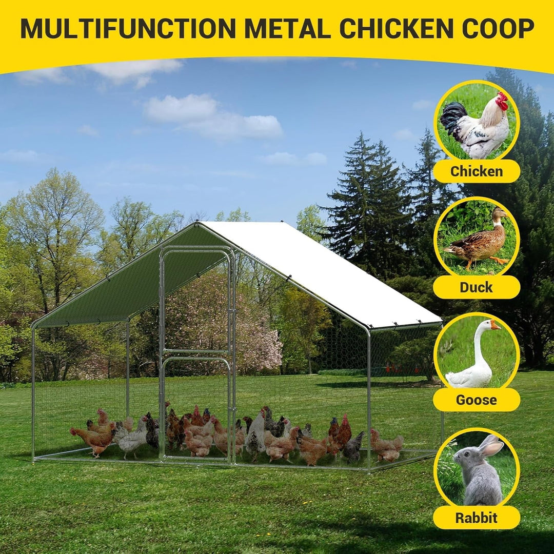Garvee Large Metal Chicken Coop Run for Waterproof and Anti-UV Roof Cover,Outdoor Walk-in Cage Peak Hen House for Yard Farm