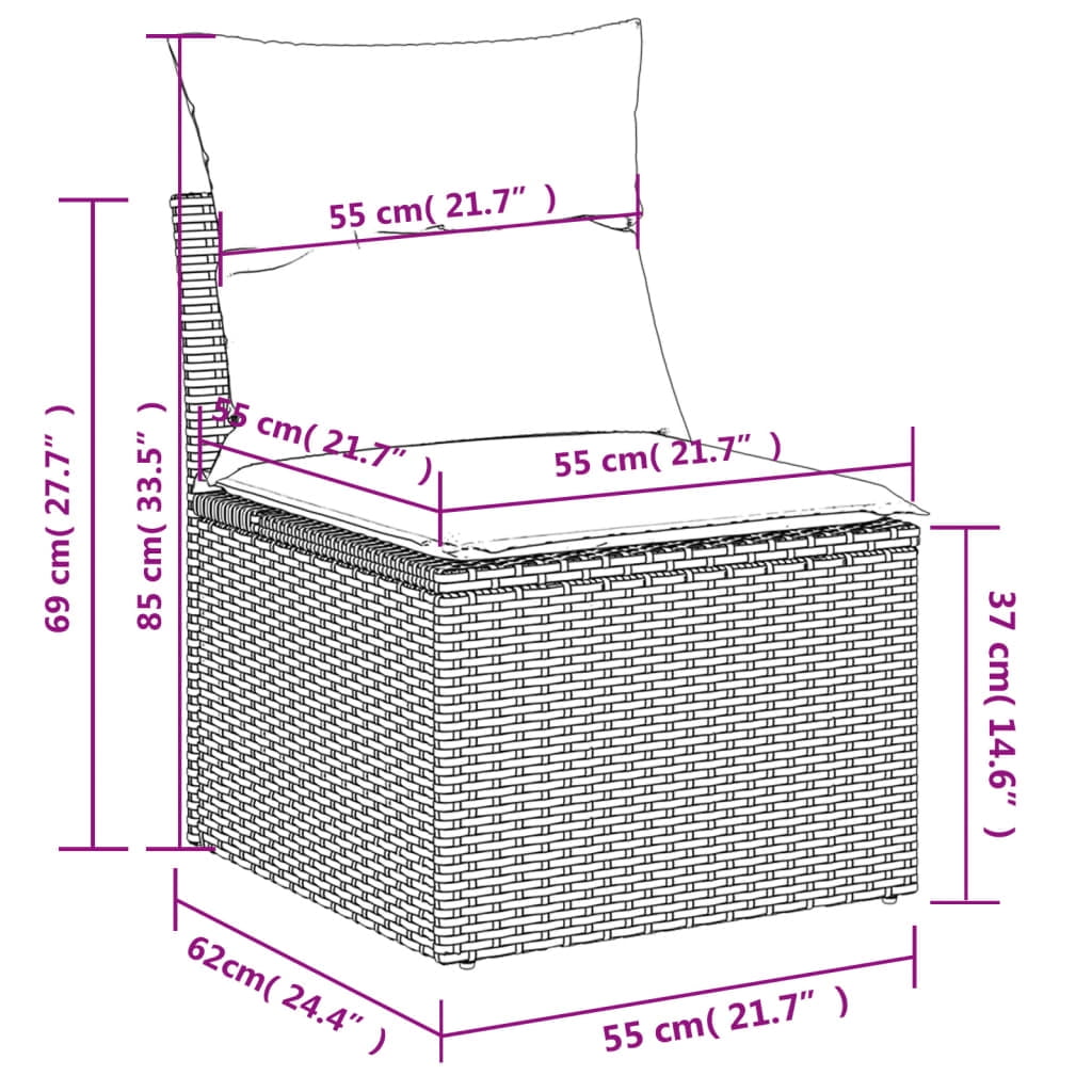 vidaXL Garden Sofa Set Grey PE rattan Large Adjustable Feet