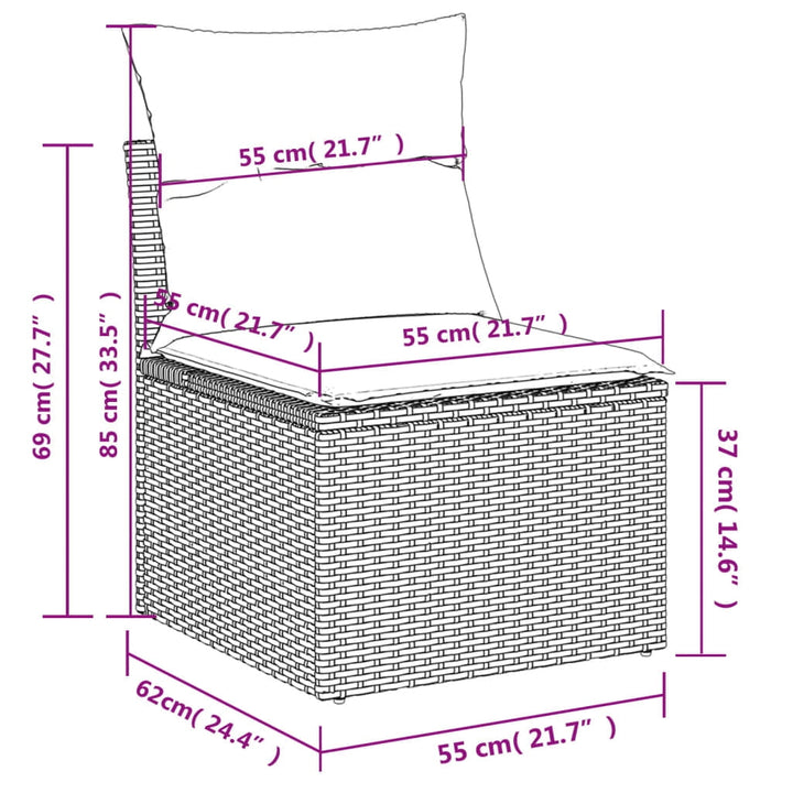 vidaXL Garden Sofa Set Grey PE rattan Large Adjustable Feet