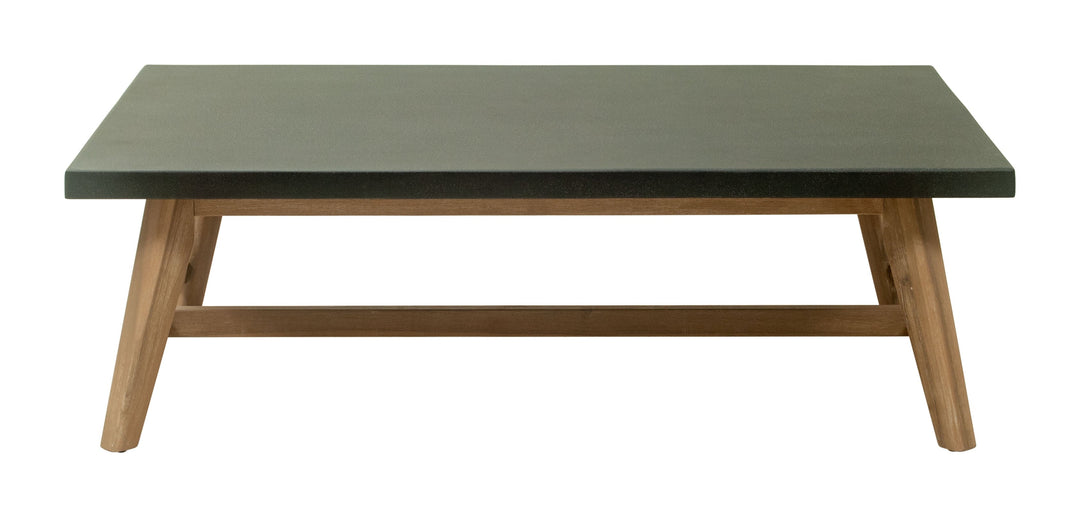 Dert Coffee Table Gray Coffee Table, Modern Style, Faux Concrete Duralcrete rectangular shape tabletop, Acacia Wood, Outdoor Living