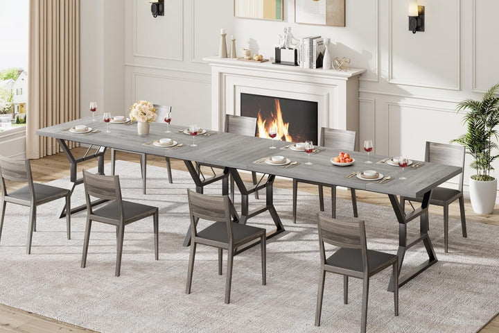 Farmhouse Dining Table for 6, Rectangular Wood Dining Table, Rustic Kitchen Table with Extra Heavy Duty Metal Legs for Dining Room, Outdoor Table for Party, 70.9 * 29.5 * 29.3 Inch (Grey)