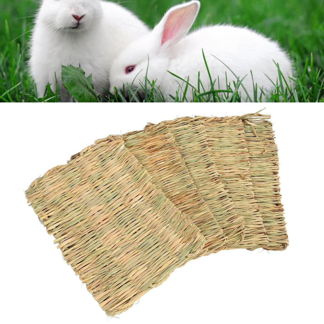Qalabka Rabbit Grass Mat,4 Season Universal Warm Grass Woven Bed Mat,Nesting and Toys for Rabbit Squirrel,5Pcs