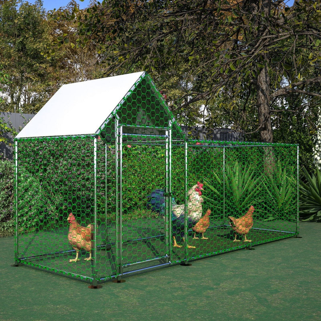 26'Lx6.7'Wx6.6' ft Large Metal Chicken Coop, Walk-in Chicken Run, Galvanized Wire Poultry Chicken Hen Pen Cage, Rabbits Duck Cages with Waterproof and Anti-Ultraviolet Cover for Outside