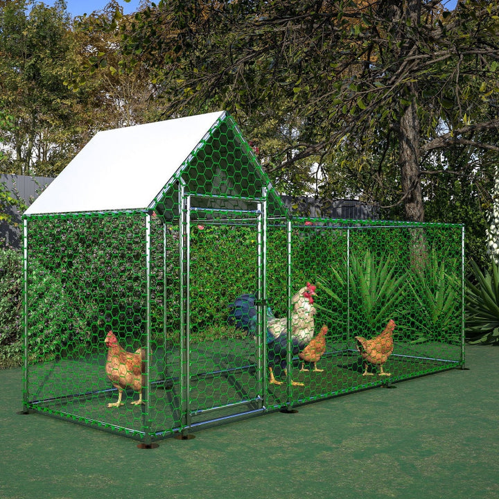 26'Lx6.7'Wx6.6' ft Large Metal Chicken Coop, Walk-in Chicken Run, Galvanized Wire Poultry Chicken Hen Pen Cage, Rabbits Duck Cages with Waterproof and Anti-Ultraviolet Cover for Outside