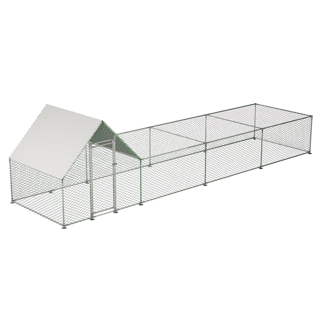 26'Lx6.7'Wx6.6' ft Metal Chicken Coop Run Backyard Hen House Poultry Habitat Cage w/Cover