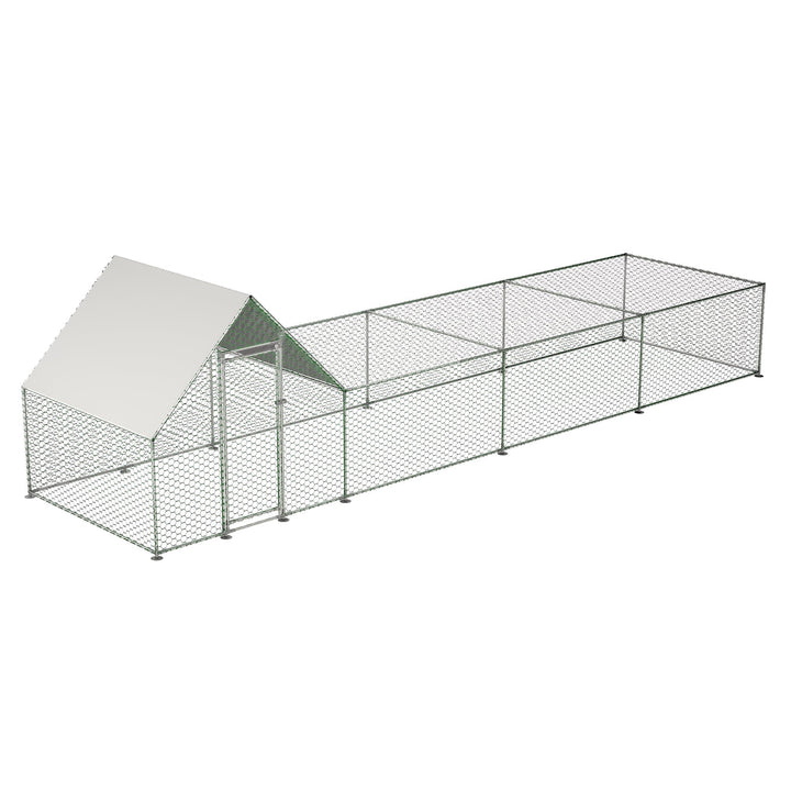 26'Lx6.7'Wx6.6' ft Metal Chicken Coop Run Backyard Hen House Poultry Habitat Cage w/Cover