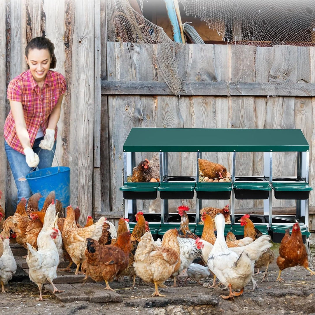 Pinypikaka Chicken Nesting Box with Bracket Legs, 10 Compartments Nesting Boxes for Chickens, Chicken Laying Boxes, Roll Away Nesting Box for Chickens Laying Egg with Lid Cover