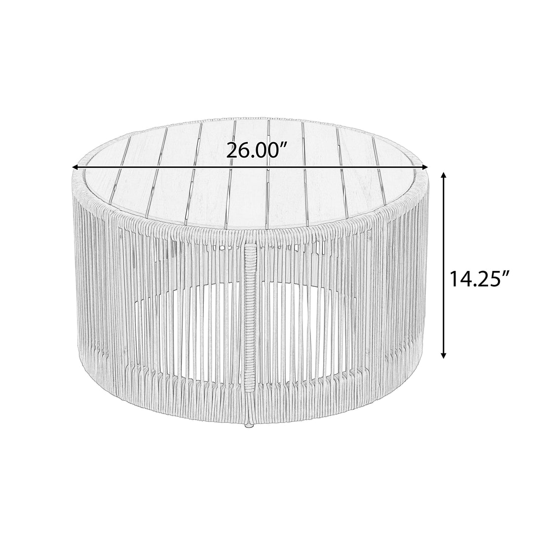 Outdoor Rattan Rope & Acacia Wood Coffee Table - Patio Balcony Furniture for Garden, Yard, Balcony - Weather Resistant(Rope Beige, Natural Iron)
