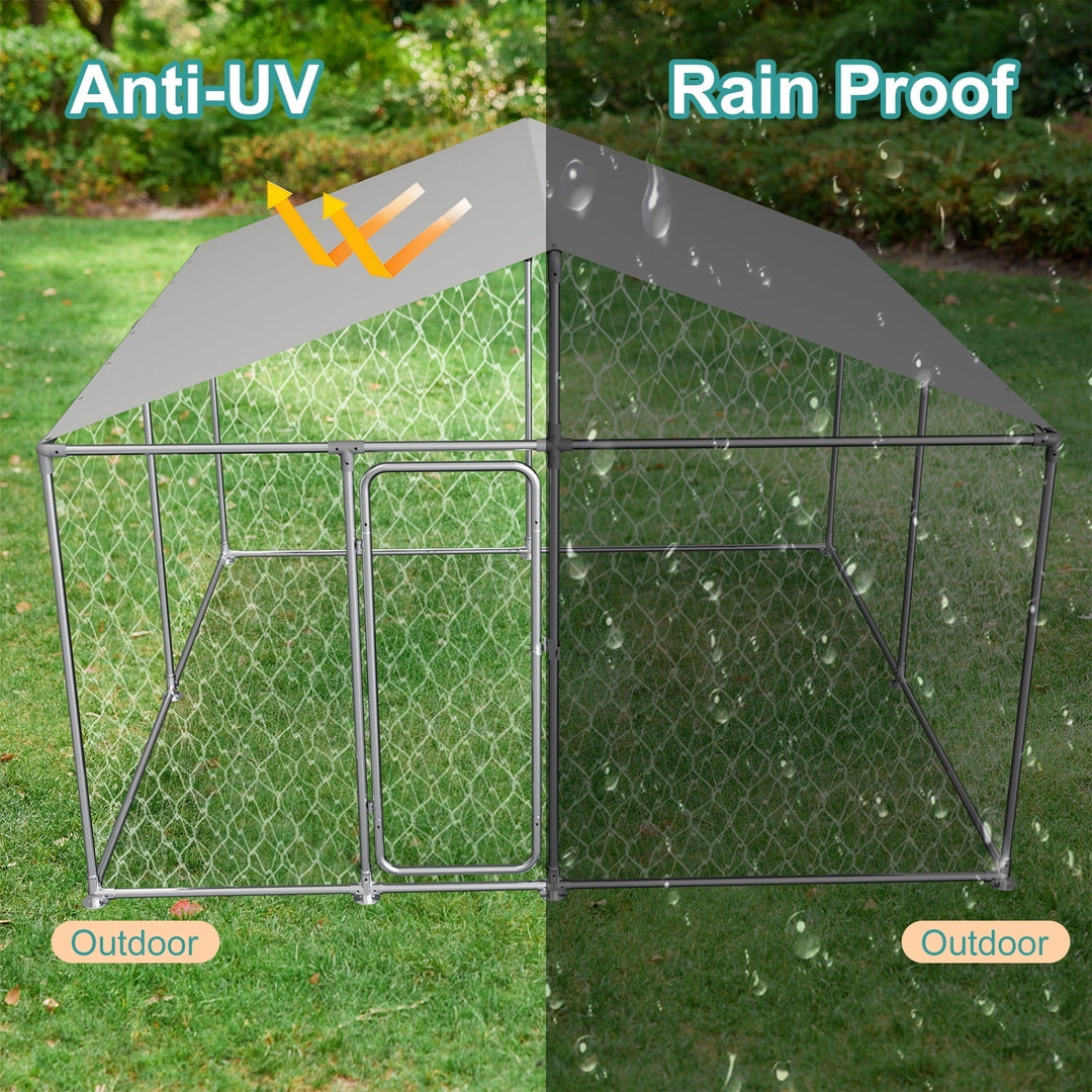 Large Dog Kennel Outside, Heavy Duty Galvanized Steel Outdoor Dog Kennel with Waterproof UV-Resistant Cover, Lockable Door Chain Link Playpen for Small to Large Pets (120"x120"x84")