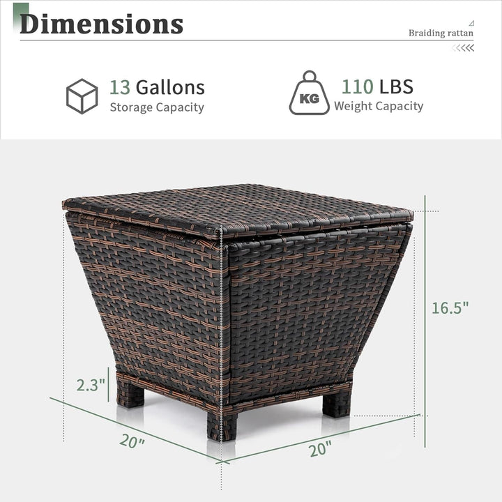 ETHFRF Outdoor Side Table with Storage, 27-Gallon Patio Deck Box Outdoor Wicker Side Table for Poolside Balcony Storage Table (Brown, Square)，Brown