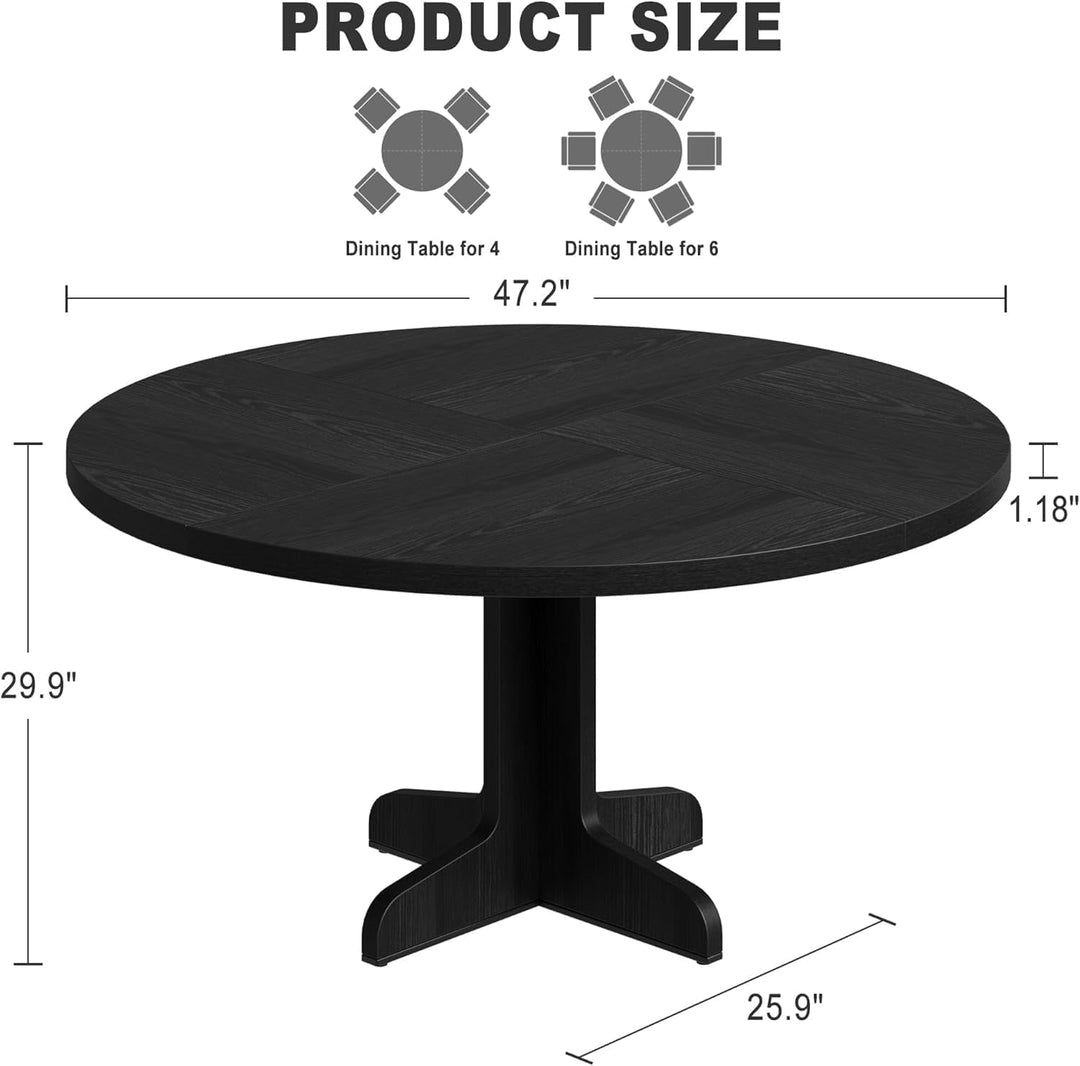 Round Dining Table for 4, 47 in Rustic Kitchen Table with Wooden Base, Sturdy Metal Frame, Multifunctional Design, Easy Assembly for Dining Room, Living Room, Farmhouse Decor