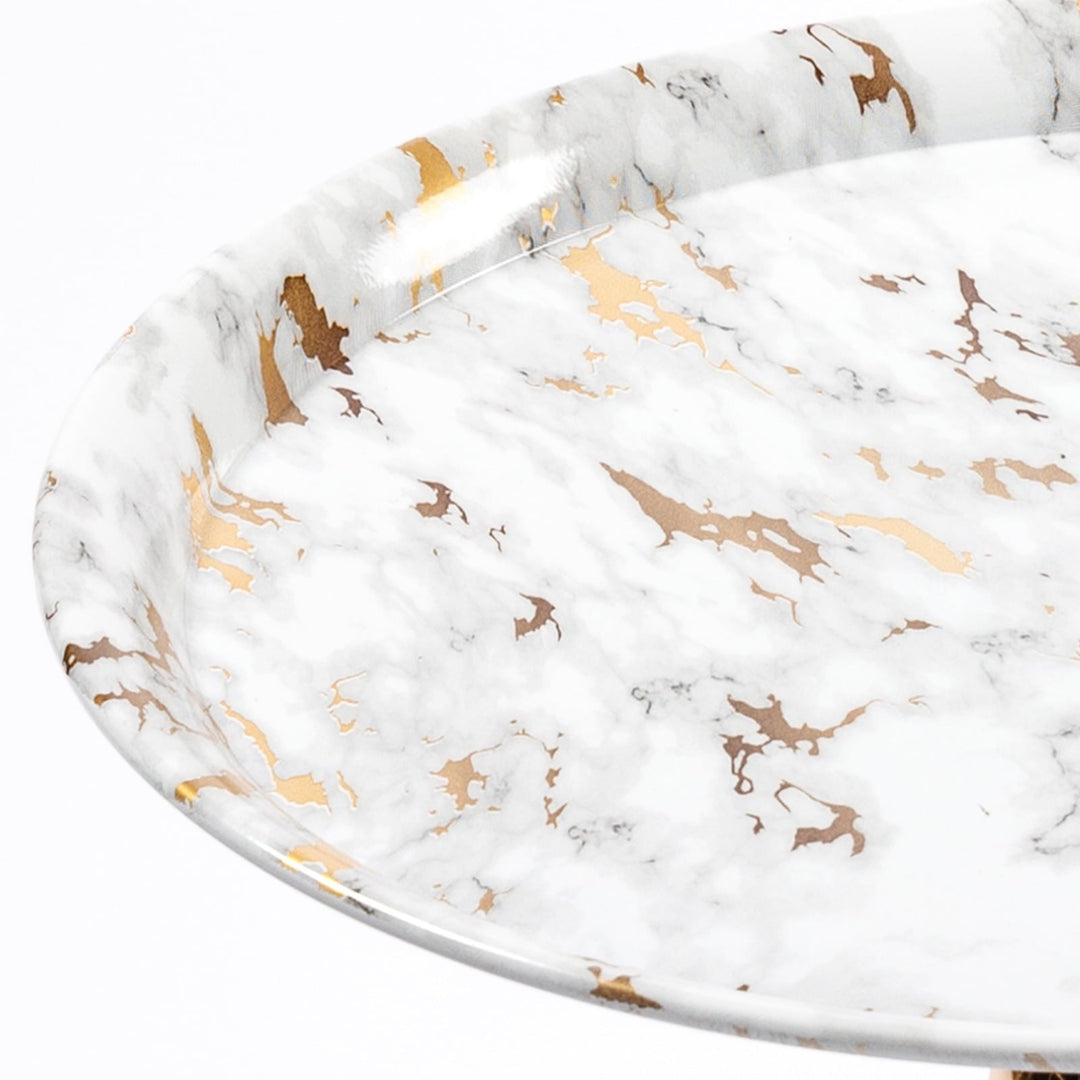 Modern Round Accent Table for Small Spaces - 21.3" Cream Pedestal Side Table with Tray Top, Perfect Minimalist End Table for Living Room, Bedroom, Sofa, White Marble