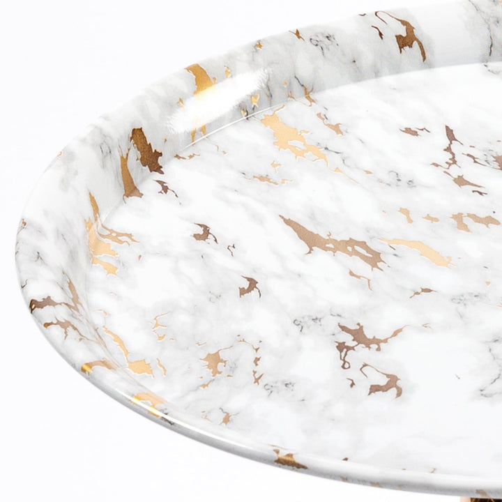 Modern Round Accent Table for Small Spaces - 21.3" Cream Pedestal Side Table with Tray Top, Perfect Minimalist End Table for Living Room, Bedroom, Sofa, White Marble